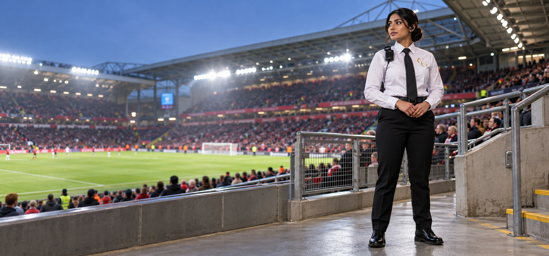 Cutlass Group security officer monitoring a football stadium